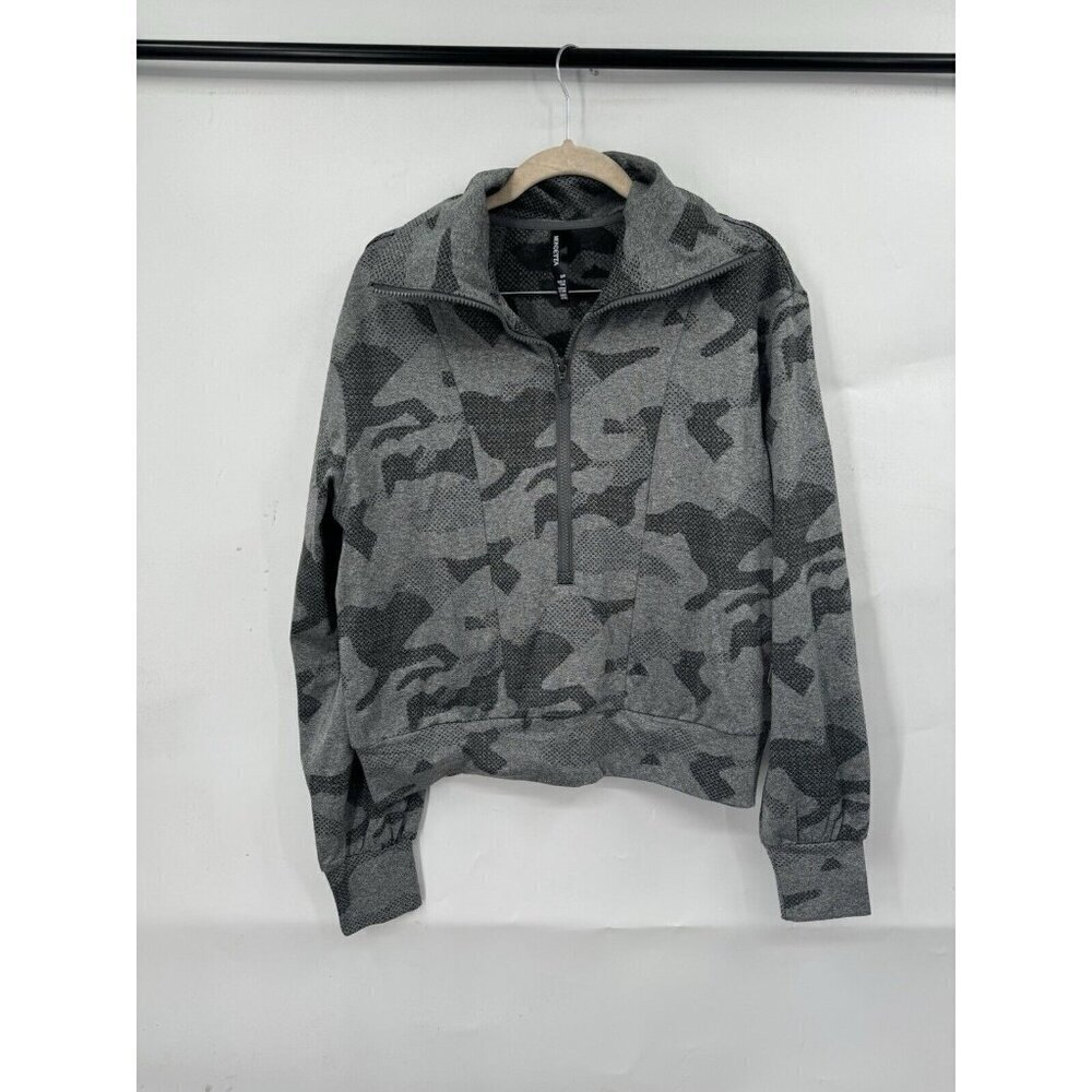 Mondetta 1/2 Zip Pullover Women Small Grey Camo Athleisure NEW Athletic Top